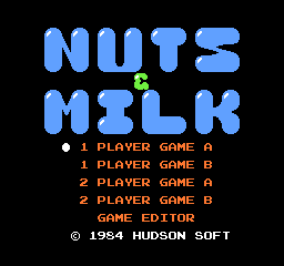 Nuts & Milk title screen for Famicom